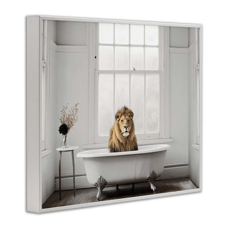 Estampe numérique Minimalist Lion Bathtime, design par Sasha, H 11 po x l 14 po, Estampe numérique encadrée blanc bord de mer