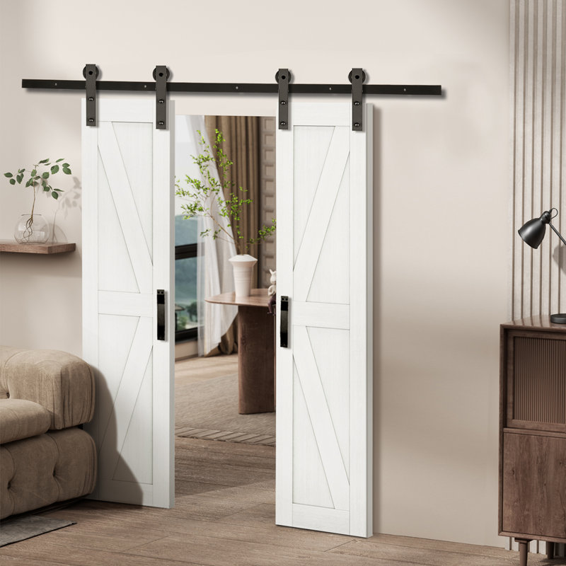 84in Double Barn Door With 7FT Hardware Kit, 36" x 84", White