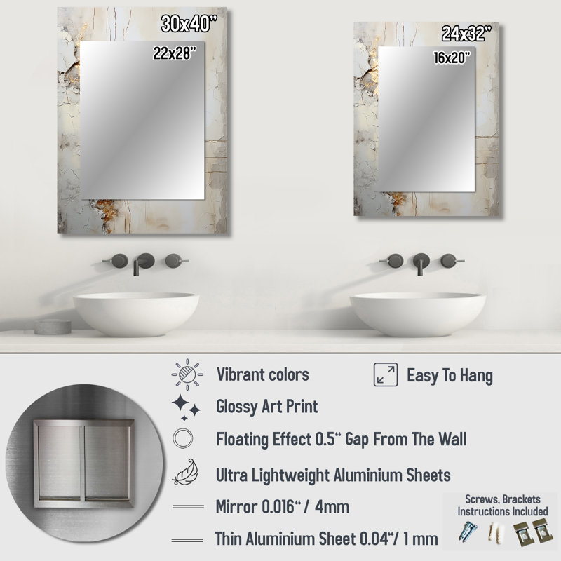 Grey and White Nature Split - Modern Rectangular Wall Mirror, 40 po x 30 po
