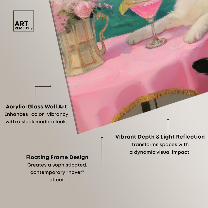 «Kitty Glam Drink in Grèce», reproduction d'art acrylique sur toile par Art Remedy, H 12 po x l 12 po