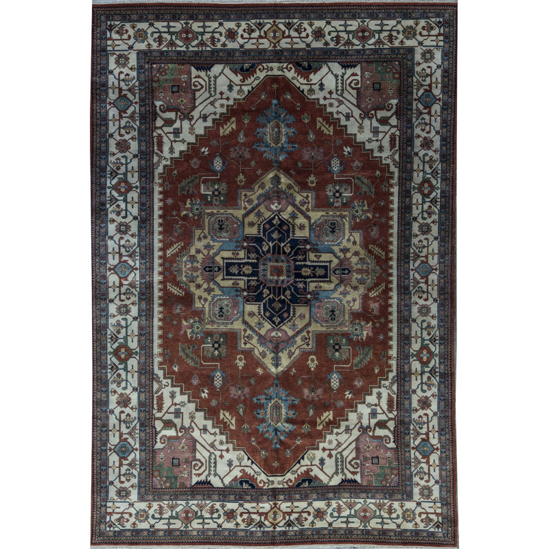 Tapis rouille et beige noué à la main de haute qualité