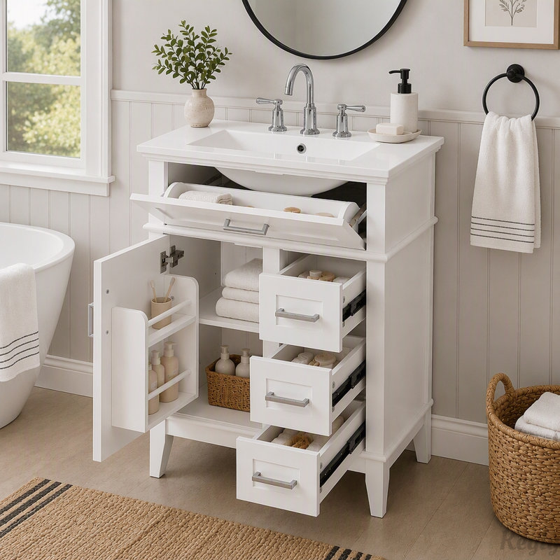 Meuble-lavabo 24 po avec lavabo en céramique, White