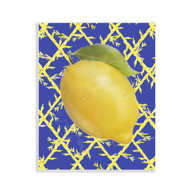 Plaque murale audacieuse au citron sur bleu, design par Matthew Piotrowicz
