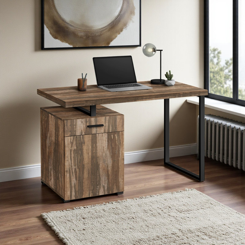 Bureau d'ordinateur à 1 tiroir avec pieds en métal noir H 29,79 po x l 46,98 po x P 23,63 po Lovise, Brun