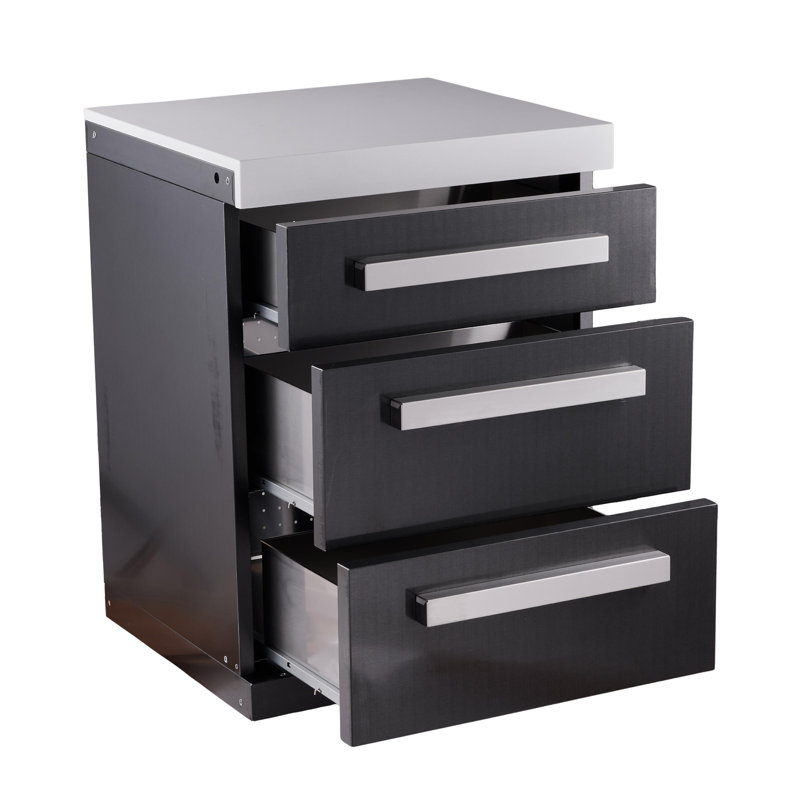 Mont Alpi Ma-dr-bss Extra Storage Soft-closing 3-drawer Slides Black Stainless Steel Right Cabinet Module For Black Series Mai805-bss Modular Outdoor Kitchen Island Grills + Granite Countertops