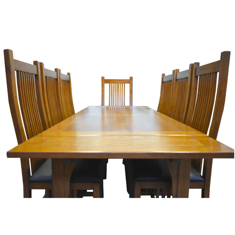 Extendable Solid Wood Top Four Leg Base Dining Set, Light Brown
