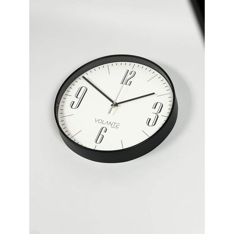 Elegant Decorative Wall Clock, 11.8 inches Diameter, Black Plastic Frame, Real Glass Cover, 1.8 inches Thick | Stylish and Functional Home Decor | Perfect for Living Room, Bedroom, and Office Spaces