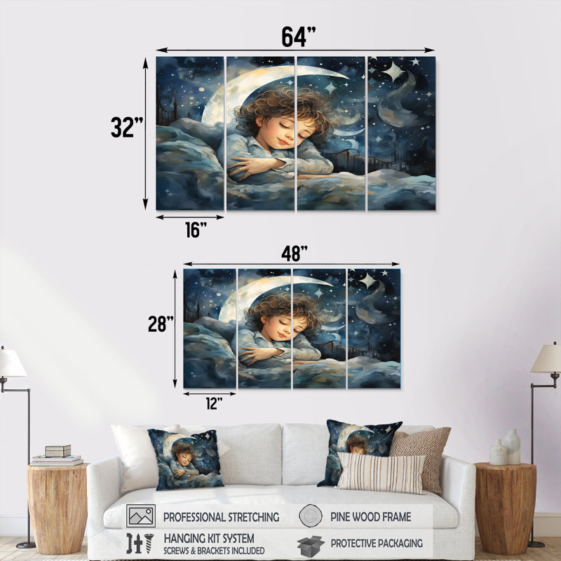 Childs Moonlight Nursery III - Ensemble de 4 pièces d'art mural pour chambre de bébé, H 28 po x l 48 po