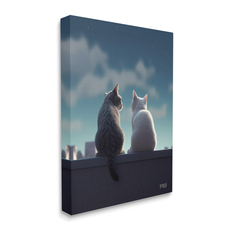 "Gazing Cat pair" par RB sur toile, H 48 po x l 36 po