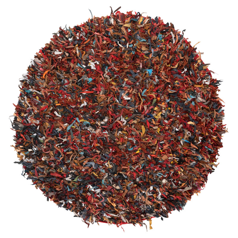 Godsey Handwoven Leather Abstract Rug, Round 6'