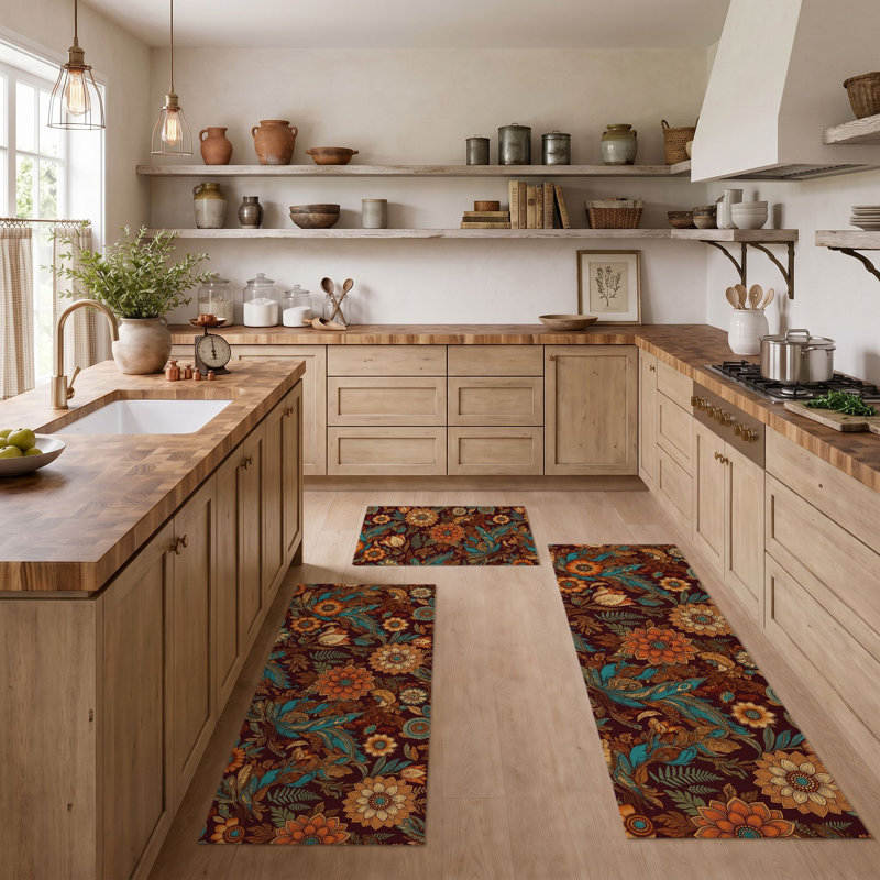 Floral Pattern Non-Slip Washable Kitchen Mats