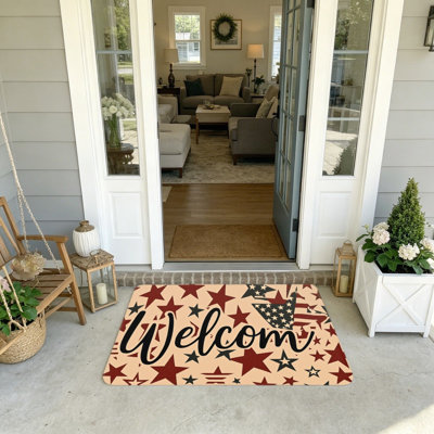 Retro Star Patriotic Independence Day Rectangle Entrance Door Mat, 20"x 32", Garden Patio Use
