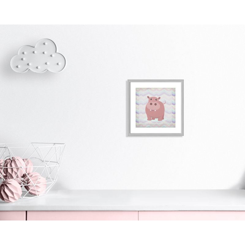 Pink Hippo Time' Wall Decal, Silver Box Framed, 16" H x 16" W x 1.18" D