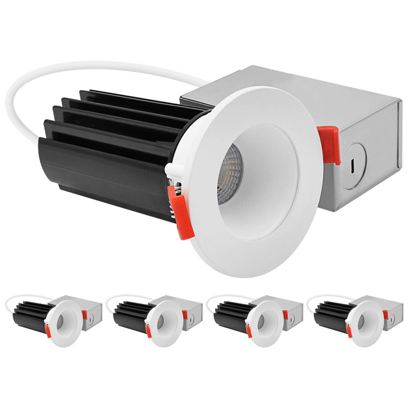 Ensemble de 2 po LUXRITE Éclairage encastré à DEL, lumière Canless à régression profonde, garniture ronde blanche interchangeable, 5 TCC, 1000 lm, 15 W, rendement élevé, intensité variable, paquet de 4
