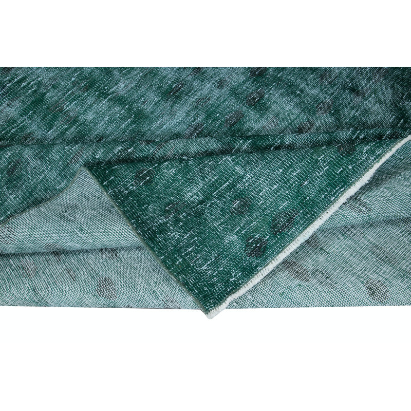 Tapis turc de 6 pi x 9,2 pi fabriqué à la main en vert, tapis moderne recyclé