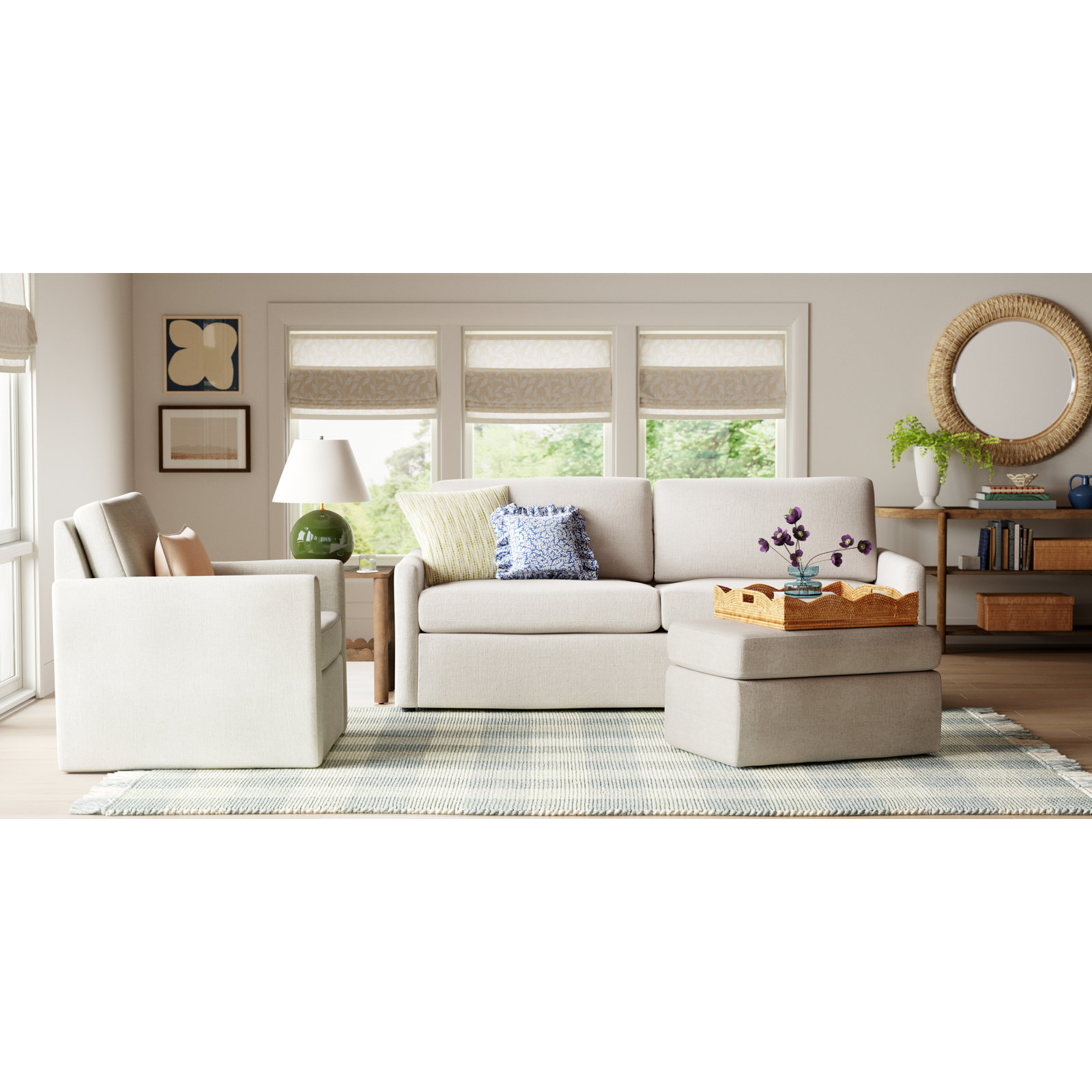 Savannah Upholstered Ottoman, Nomad Snow Crypton® Chenille