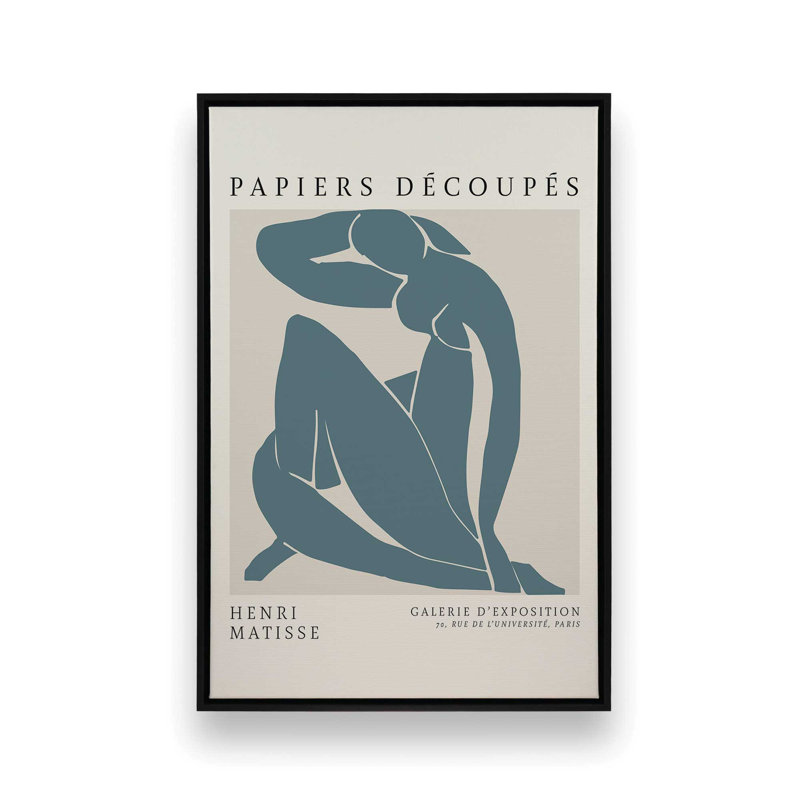 Matisse's Nude II en bleu minuit, Cadre flottant noir satiné, H 48,75 po x l 32,75 po x P 1,75 po