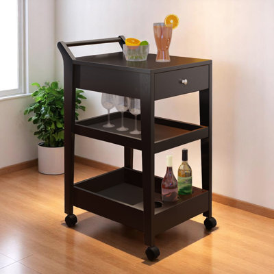 Ammons Serving Storage Bar Cart in Espresso Finish With Casters, 37.17" H X 17.89" W X 26.03" D