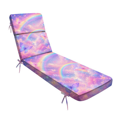 Coussin de patio d'extérieur pour l'extérieur 3 po Pastel Rainbow Butterflies Dreamy Fantasy Clouds Étincelant Coussin de chaise longue résistant à l'eau pour chaise
