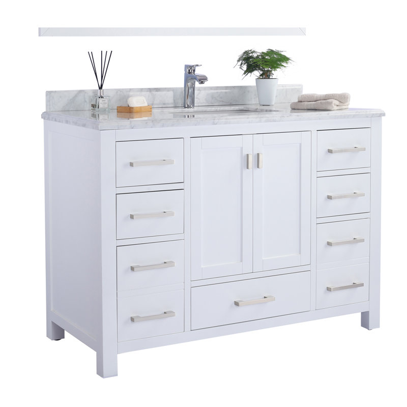 Mariário 48'' Single Bathroom Vanity with Top, White Carrara, White