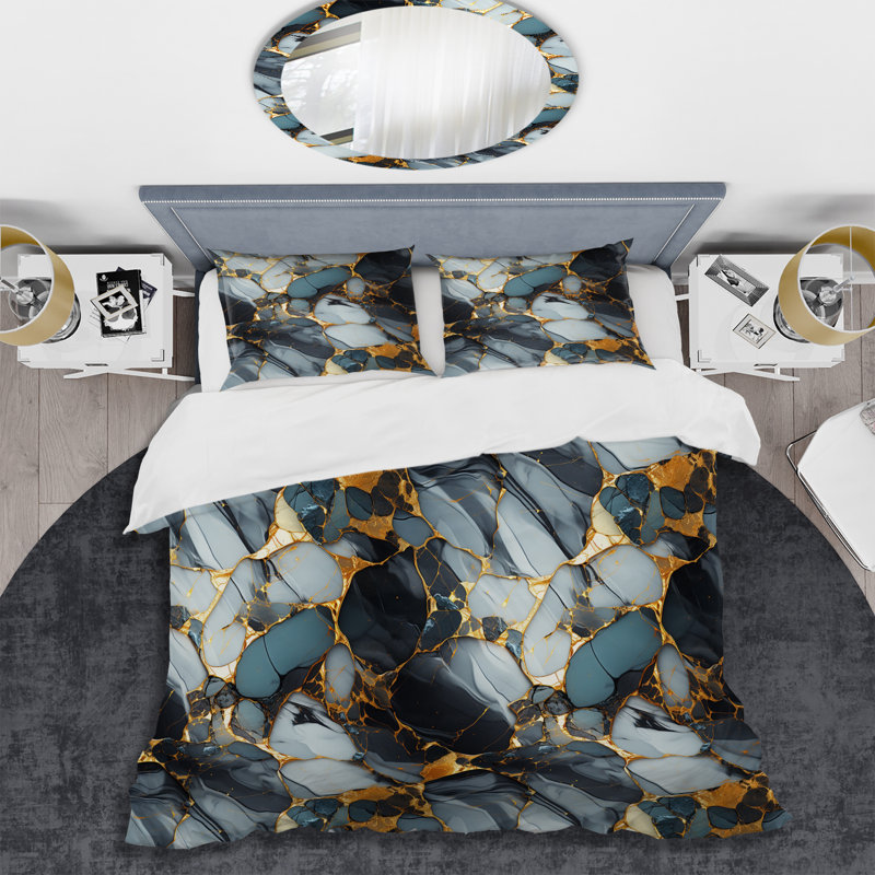 Ensemble de housse de couette doré doré et noir Luxe Marble Splendor I, Housse de couette pour très grand lit et 2 très