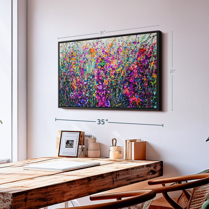Abstract " Hollyhocks Inspired By Pollock ", 21" H x 31" W