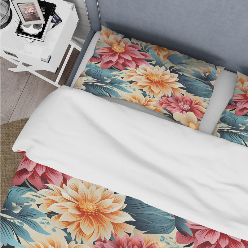 Literie de mélodie rétro kaléidoscope floral, Housse de couette pour très grand lit et 2 très
