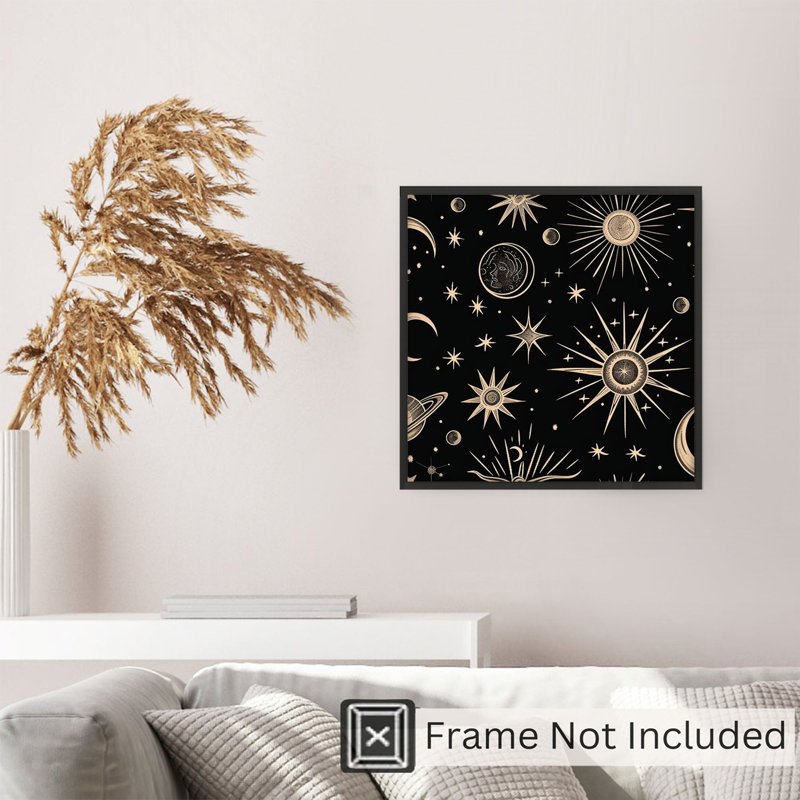 Astronomie et espace, lune céleste et étoiles II, impression bohémienne sans cadre, H 28 po x l 28 po