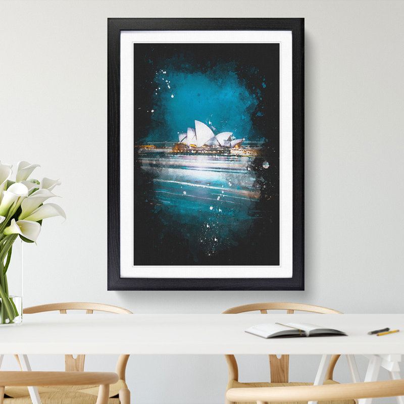 Sydney Opera House Lights - Framed Print, 33cm H x 24cm W x 2cm D, Black Framed