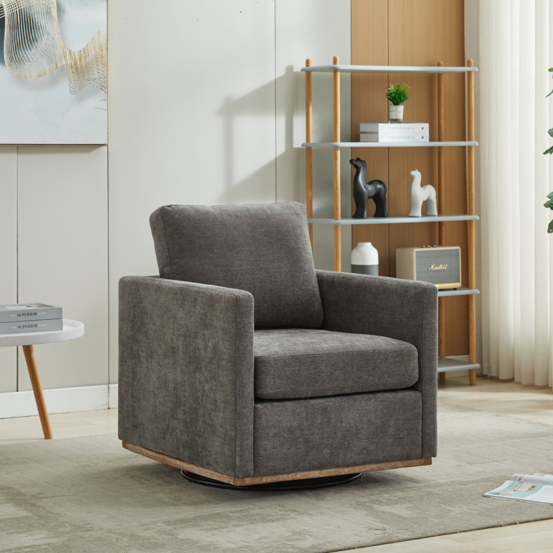 Wide Upholstered Swivel Armchair, Charcoal