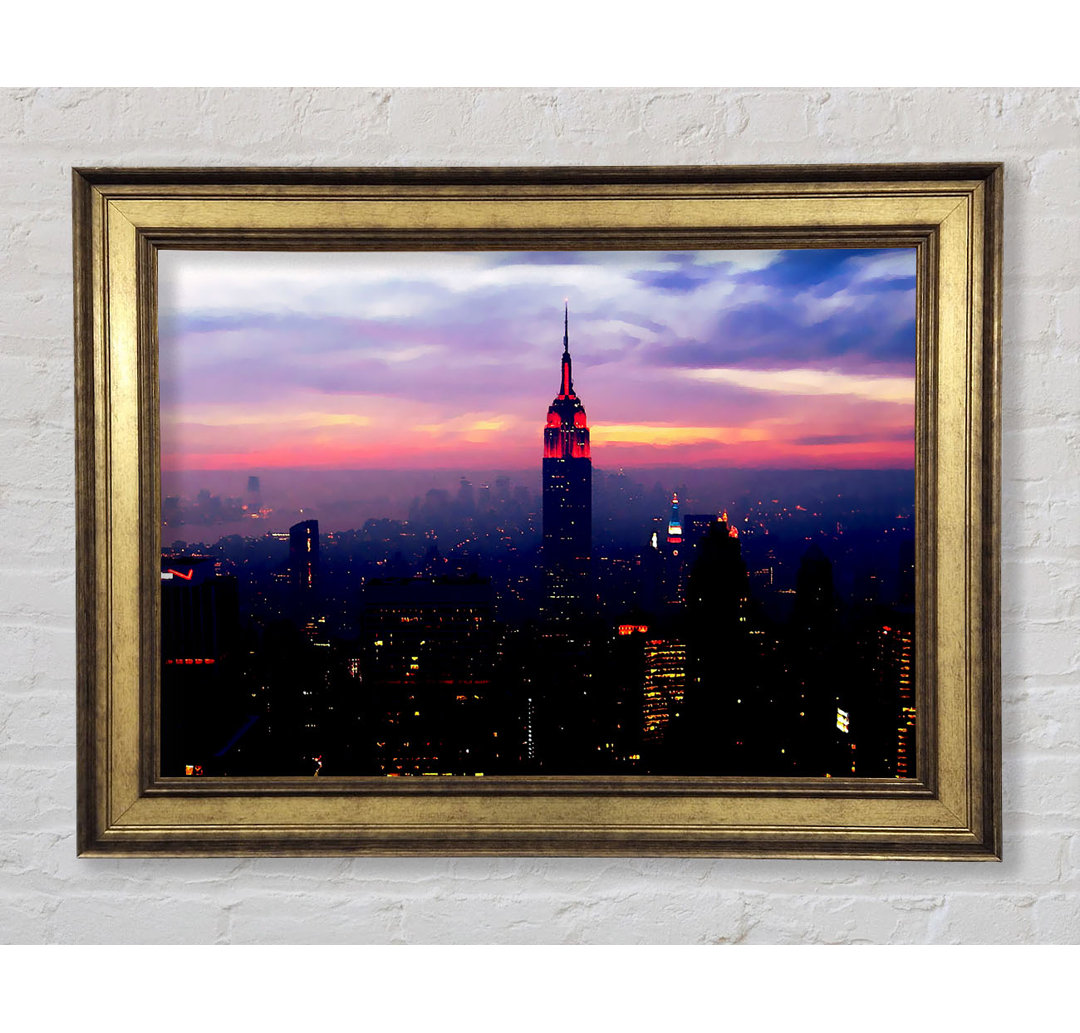 New York Empire State Pink Glow - Einzelner Bilderrahmen Kunstdrucke