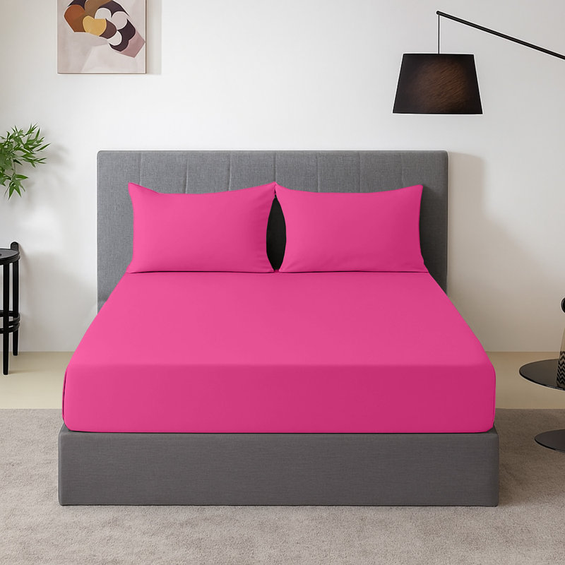 Harper-Mae Microfiber Brushed Fitted Sheet Deep Pocket 25 cm, Pink, Double (4'6)