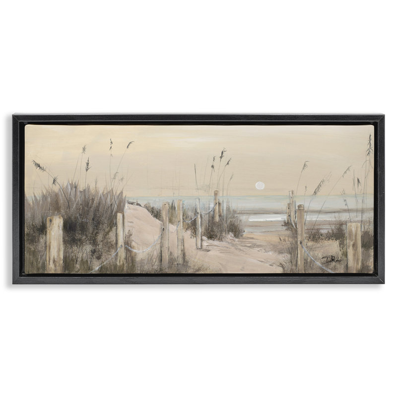 "White Moon Over Ocean", art mural encadré par Patricia Pinto, Cadre flottant noir de jais, H 11 po x l 25 po