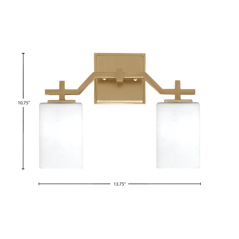 Barre de salle de bain Headland illustrée de verre mousseline blanc de 4 po, H 10,75 po x l 13,75 po x P 5,25 po, Laiton