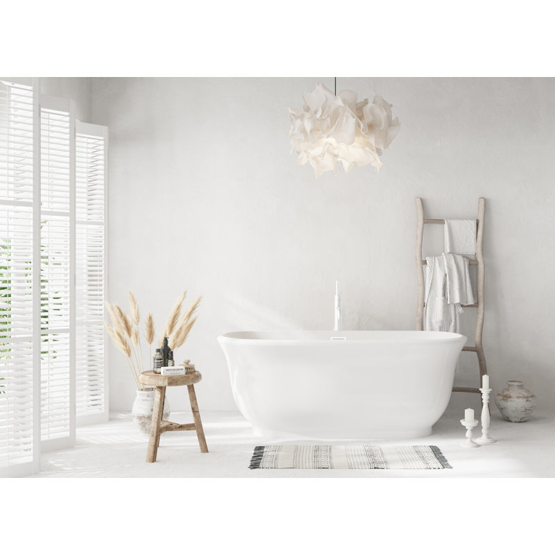 Chaylynn 59'' x 28'' Soaking Acrylic Bathtub, Polished White