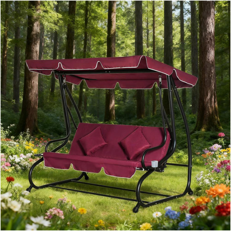 Balancelle 3 places avec balançoire et balançoire rouge avec auvent réglable, coussin et coussins amovibles, pour véranda, jardin, bord de piscine, cour arrière