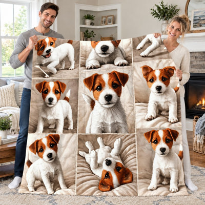 Couverture en flanelle avec un adorable chiot Jack Russell Terrier (1 pièce), ultra douce, confortable, légère et chaude, idéale pour canapé, lit, salon, chambre d'étudiant, bureau, voyage, décoration intérieure, toutes saisons, lavable à la machine, cadeau pour les amoureux des chiens.