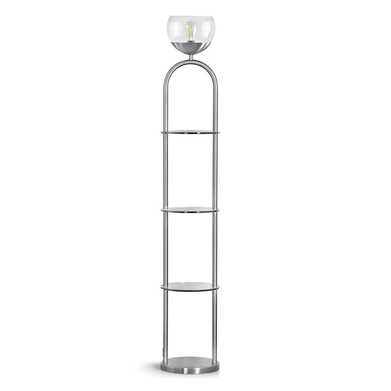 Metro 72"h 4-tier Torchiere Floor Lamp With 3 Glass Shelves - Brushed Nickel With Clear Glass Shade, Clear, Silver