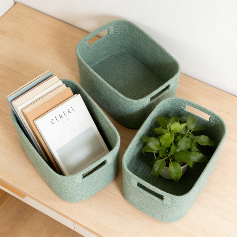 Paquet de 4 paniers de rangement tissés avec poignées, bacs de rangement pliables en tissu pour étagères, placard et rangement, matériau en coton naturel