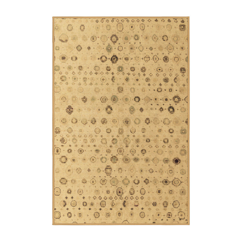 Tapis en laine / polyester tissé à la machine à pois brun clair, Rectangle 5 pi x 7 pi