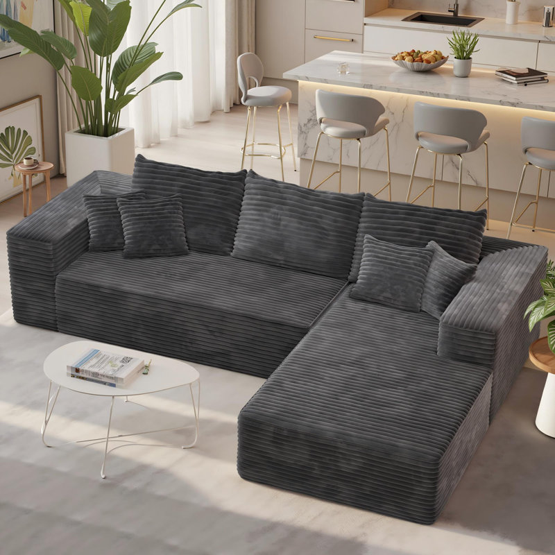 No Assembly Required Compression Packed 2 - Piece Sofa Boneless, Right Hand Facing, Gray Corduroy
