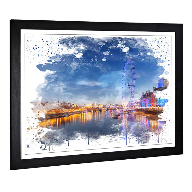 London Eye Landscape Thames River - Wall Art, 45cm H x 62cm W, Framed Picture