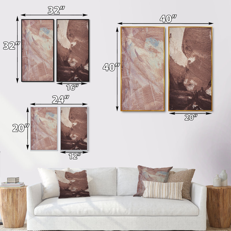 «Brown Abstract Paint Strokes», ensemble de 2 peintures sur toiles, H 20 po x l 24 po x P 1 po, Cadre flottant noir