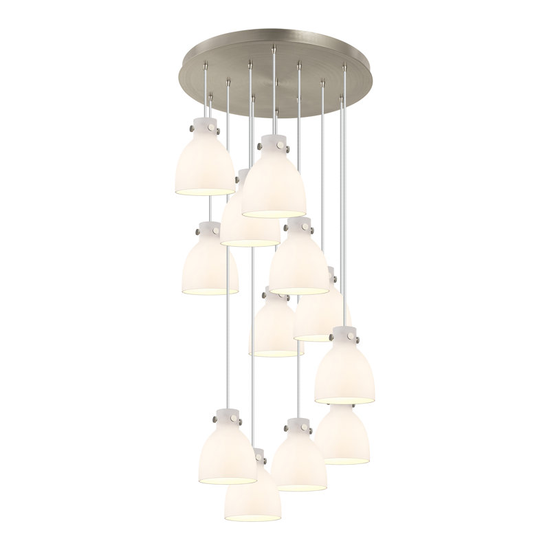 Luminaire suspendu 12 lumières Amrith, Blanc, Nickel satiné brossé