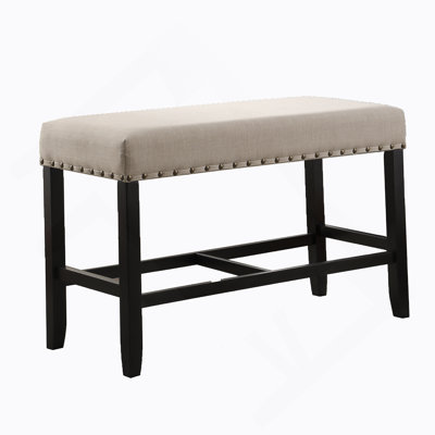 Fabric Counter Height Dining Bench With Nailhead Trim, Tan