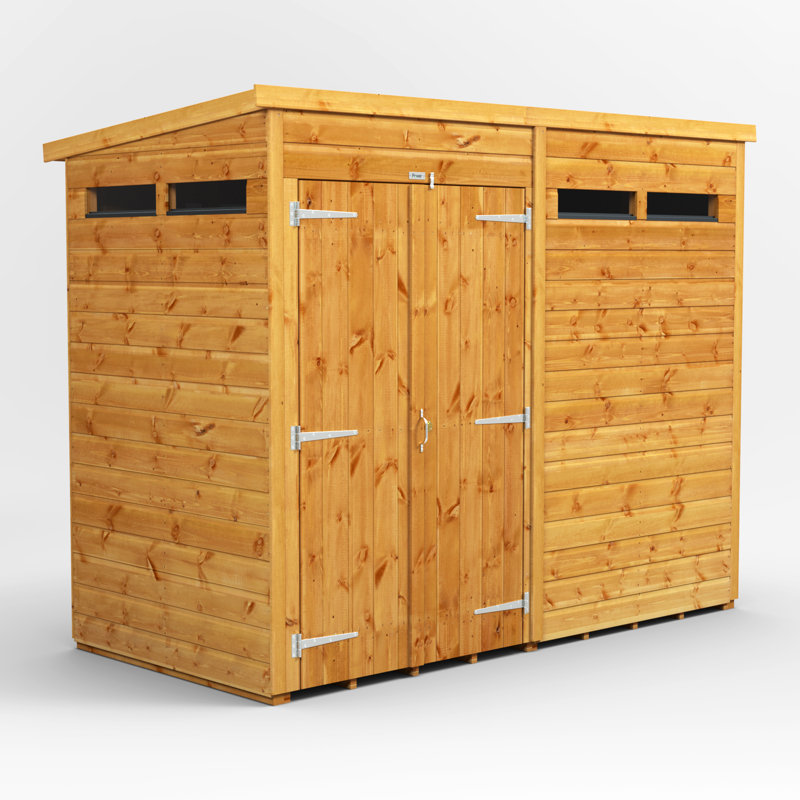 Powersheds 8 x 4ft Timber Tongue & Groove Security Pent Garden Shed, Double Doors