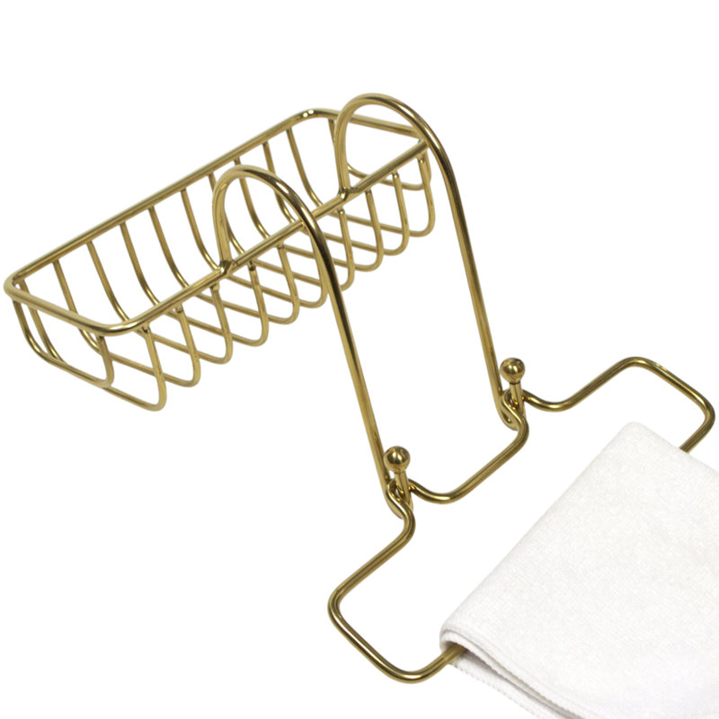 Over-Sink Soap Holder with Towel Ring, Brass