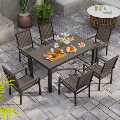 Outsunny 6 Seater Garden Dining Set with Stackable Chair Brown