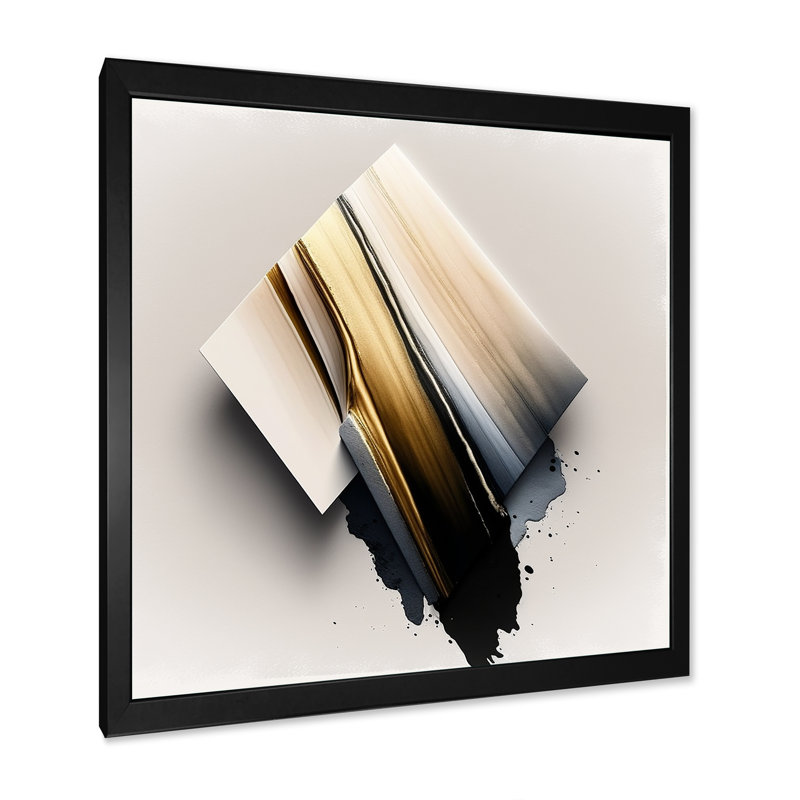 «Black and Gold Cubic Expression III - Abstract Cubism», art mural encadré, Impression noire sur toile encadrée