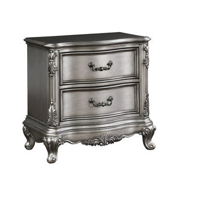 Table de nuit de chambre à coucher en platine argent antique, pièce de rangement tendance, bois de peuplier et aspect durable, 30 po x 30 po x 18 po, table de nuit platine 64 lb, peuplier fonctionnel, élégant